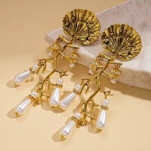 Zara Gold and Pearl Branch Earrings